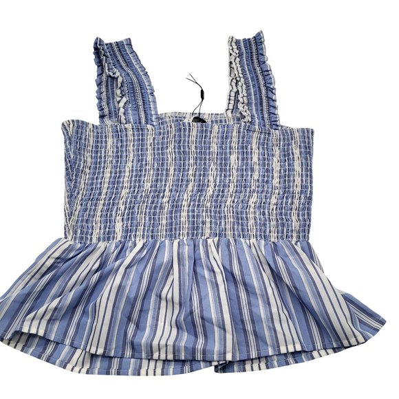 ENGLISH FACTORY Women's SZ Medium Striped Smocked Ruffled Tank Top Blue White - Picture 6 of 6